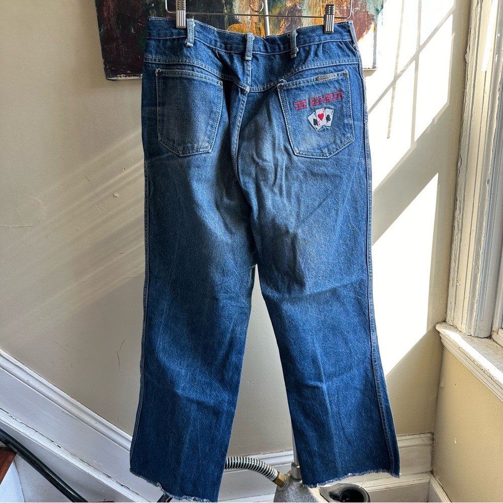 Vintage 1970s Kenny Rogers Playing Cards Flare Leg Jeans